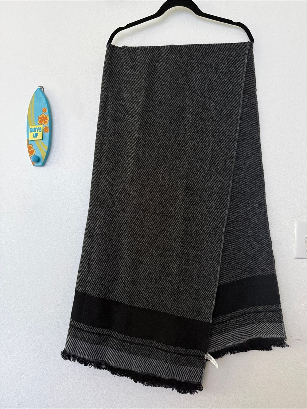 Athleta Charcoal & Black Wool blend blanket scarf